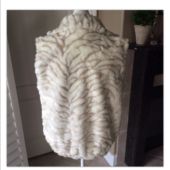 Faux Animal Print Fur Vest SM/MED Cream Beige Full Zip Donna Stewart USA Vintage - Picture 2 of 12